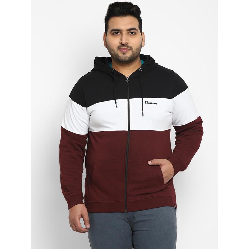Urbano Plus Mens Black, White, Maroon Cotton Full Sleeve Zippered Hooded Jacket (5XL)