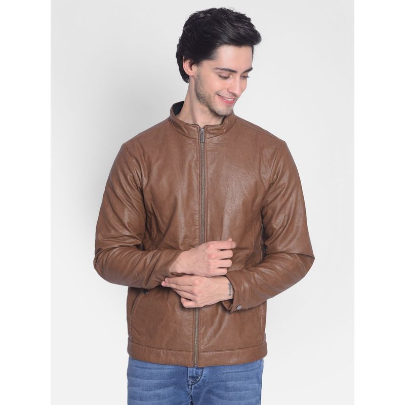CRIMSOUNE CLUB Men's Brown Leather Jacket (2XL)