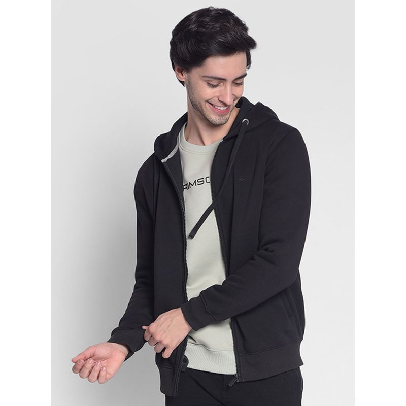 CRIMSOUNE CLUB Men's Black Hooded Front-Open Sweatshirt (XL)