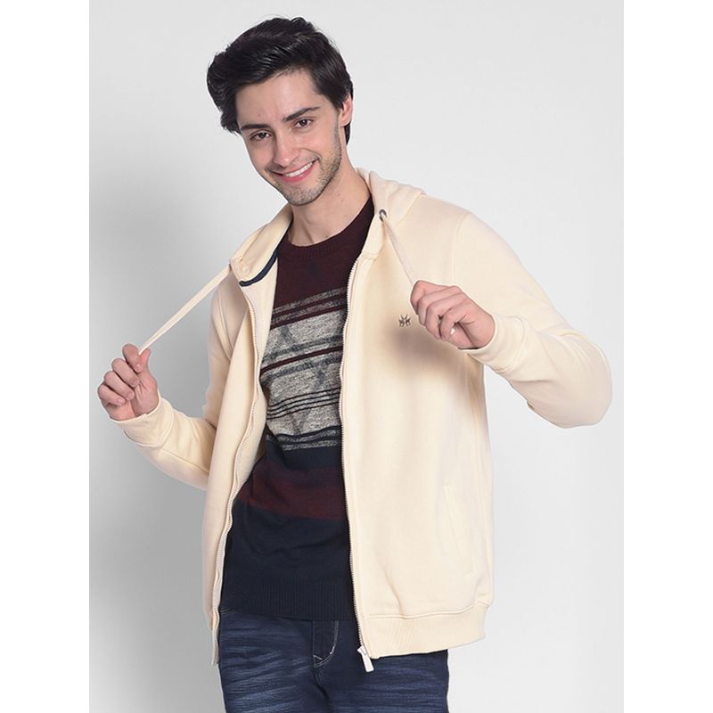 CRIMSOUNE CLUB Men's Beige Hooded Front-Open Sweatshirt (L)