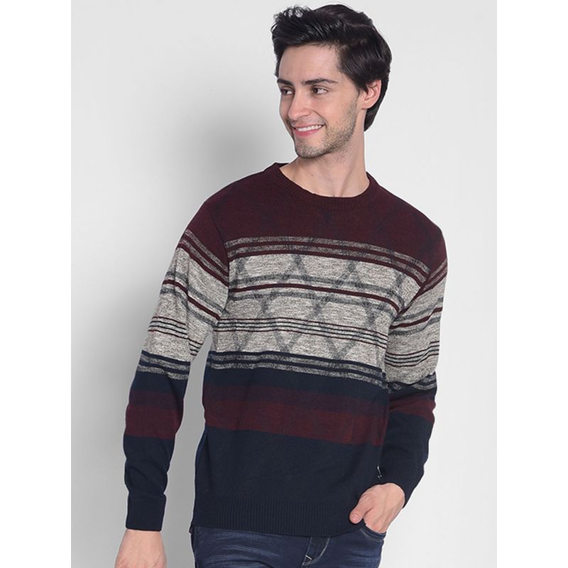 CRIMSOUNE CLUB Men's Maroon Striped Sweater (2XL)