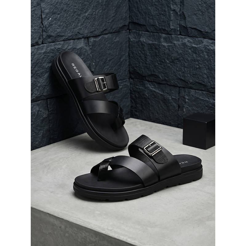 REGAL Black Men Leather Sandals (UK 6)