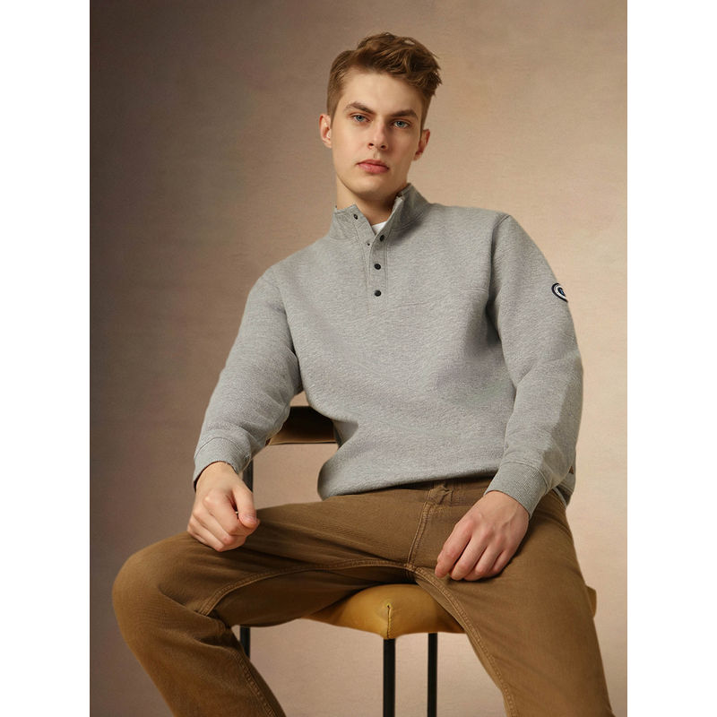 Dennis Lingo Full Sleeve Mock Collar Solid Relaxed Fit Men Sweatshirt (M)