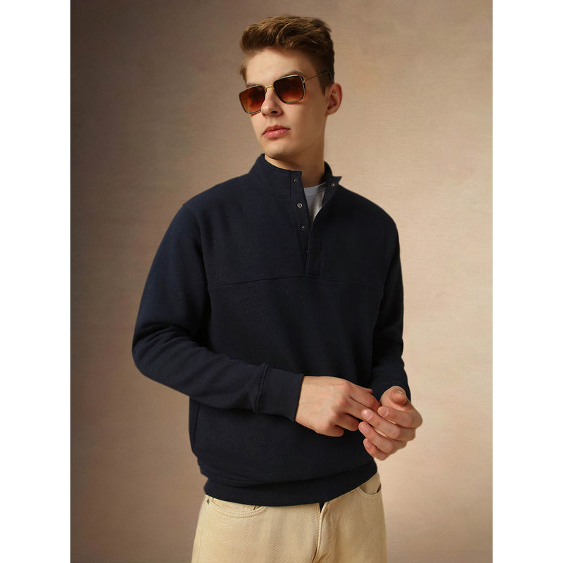 Dennis Lingo Full Sleeve Mock Collar Solid Relaxed Fit Men Sweatshirt (L)