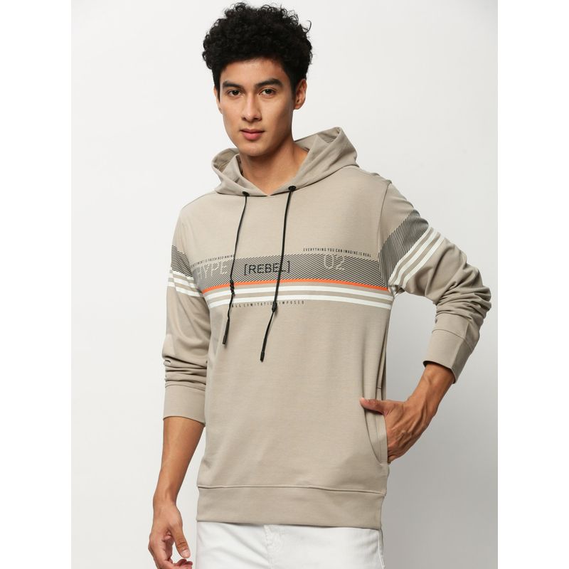 SHOWOFF Men Hooded Graphic Beige Sweatshirt (L)