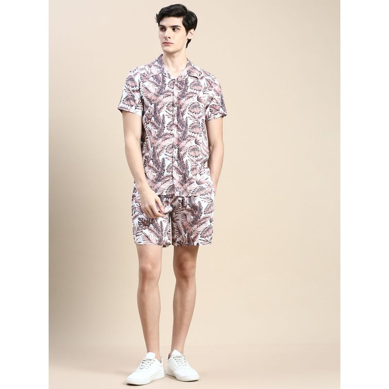 SHOWOFF Men Shirt Collar Slim Fit Printed Off White Co-Ord (Set of 2) (S)