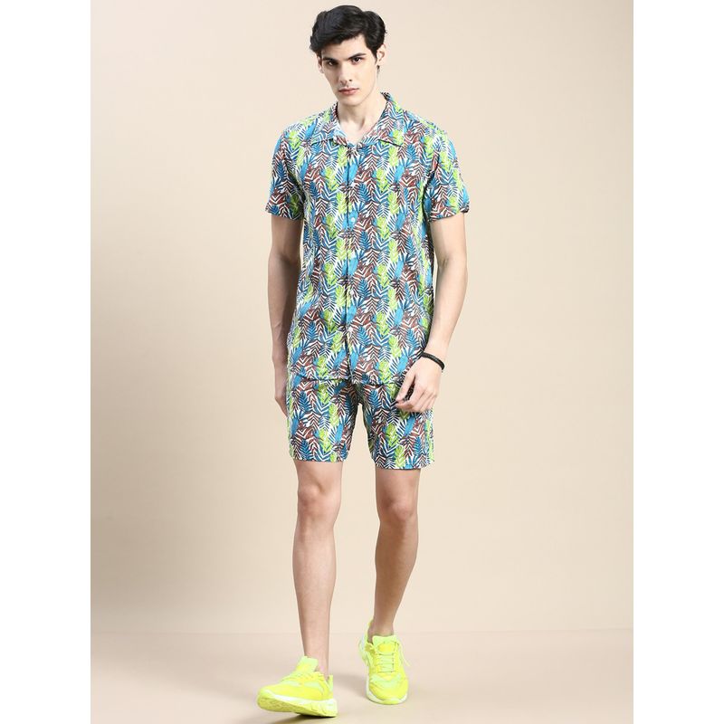 SHOWOFF Men Shirt Collar Slim Fit Printed Multi-Color Co-Ord (Set of 2) (M)