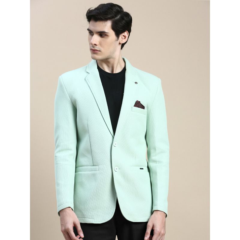 SHOWOFF Men Notched Lapel Solid Green Open Front Blazer (S)