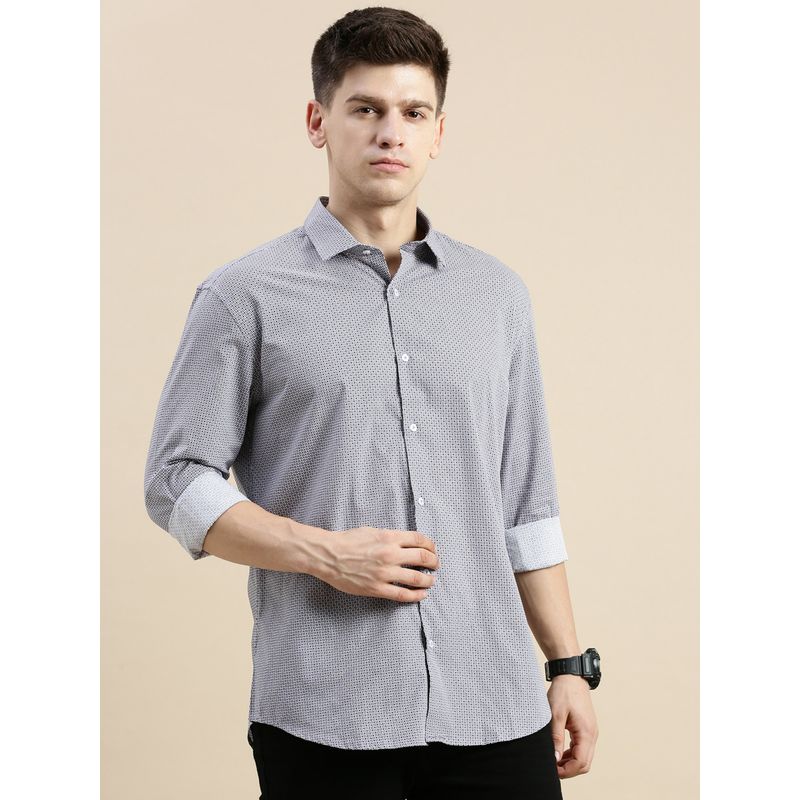 SHOWOFF Men Long Sleeves Spread Collar Grey Printed Slim Fit Shirt (XL)