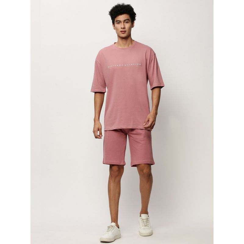 SHOWOFF Men Round Neck Pink Solid Co-Ord (Set of 2) (S)