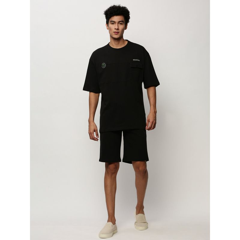 SHOWOFF Men Round Neck Black Solid Co-Ord (Set of 2) (S)