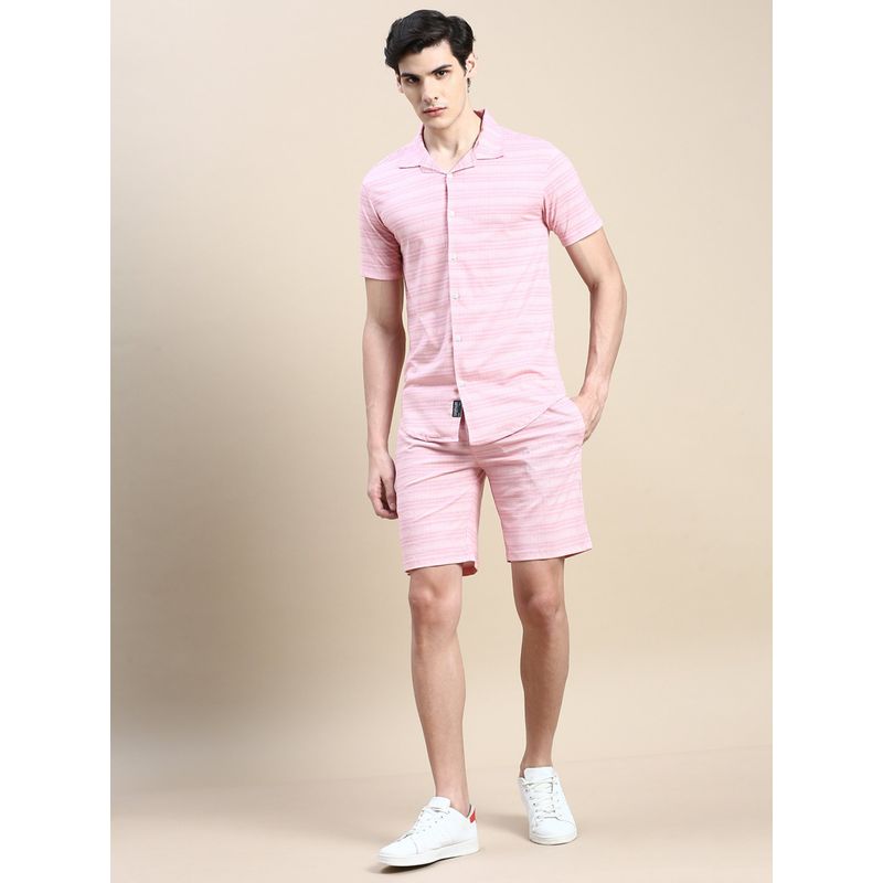 SHOWOFF Men Shirt Collar Slim Fit Checked Pink Co-Ord (Set of 2) (2XL)