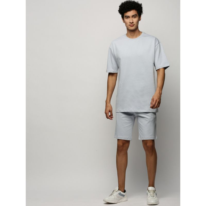 SHOWOFF Men Round Neck Blue Solid Co-Ord (Set of 2) (M)