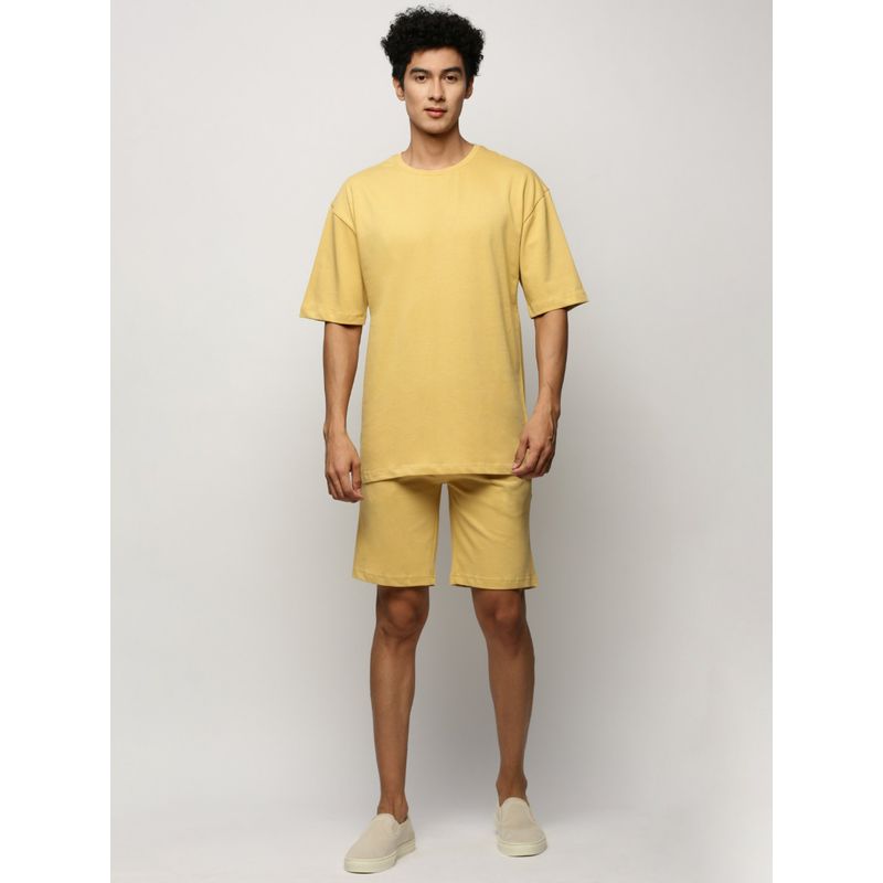 SHOWOFF Men Round Neck Mustard Solid Co-Ord (Set of 2) (M)