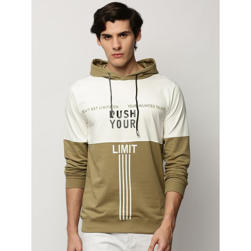 SHOWOFF Men Hooded Colorblocked Khaki Sweatshirt (L)