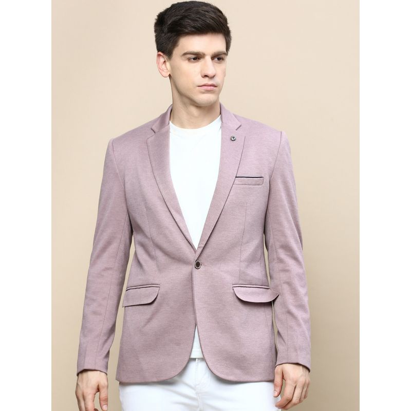 SHOWOFF Men Notched Lapel Solid Mauve Single Breasted Blazer (L)