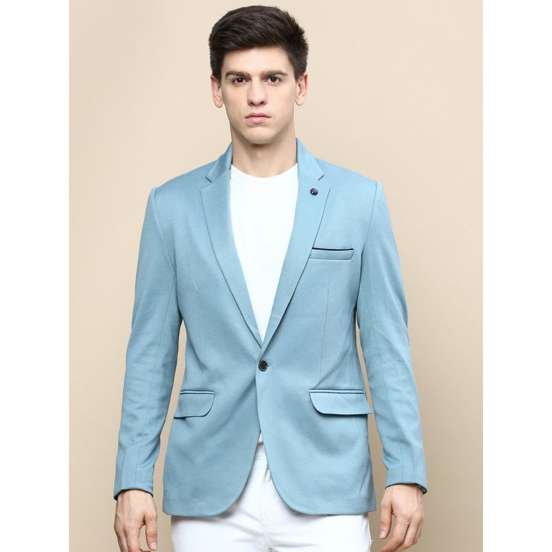 SHOWOFF Men Notched Lapel Solid Turquoise Blue Single Breasted Blazer (XL)
