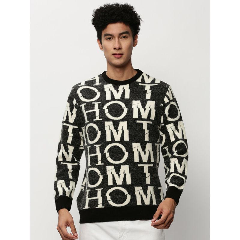SHOWOFF Men Round Neck Typography Black Long Sleeves Pullover Sweater (M)