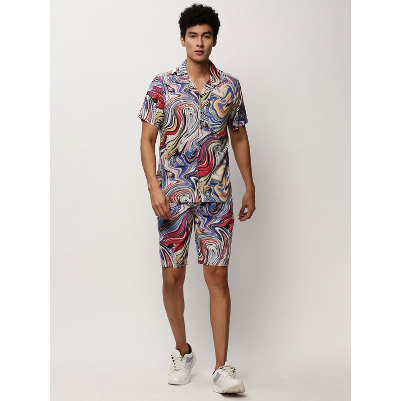 SHOWOFF Men Shirt Collar Multi-Color Printed Co-Ord (Set of 2) (M)