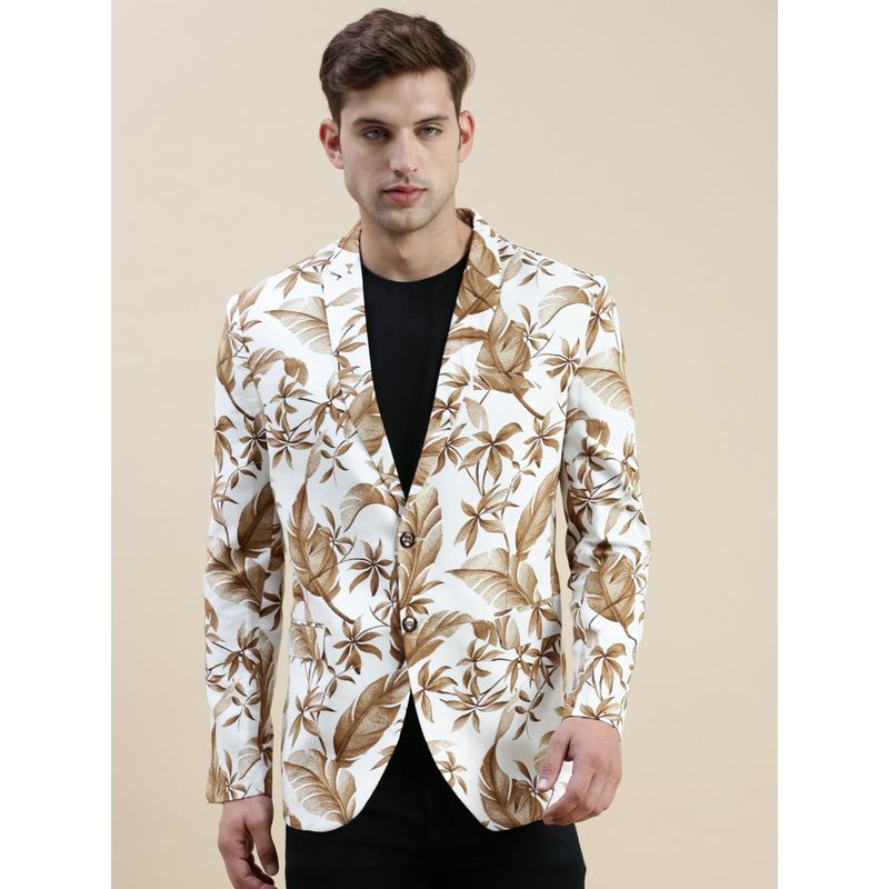 SHOWOFF Men Floral Printed Notched Lapel White Tuxedo Blazer (M)