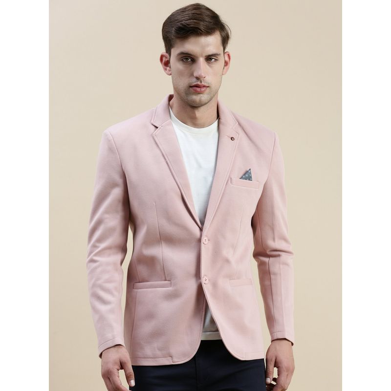 SHOWOFF Men Solid Notched Lapel Pink Open Front Blazer (L)