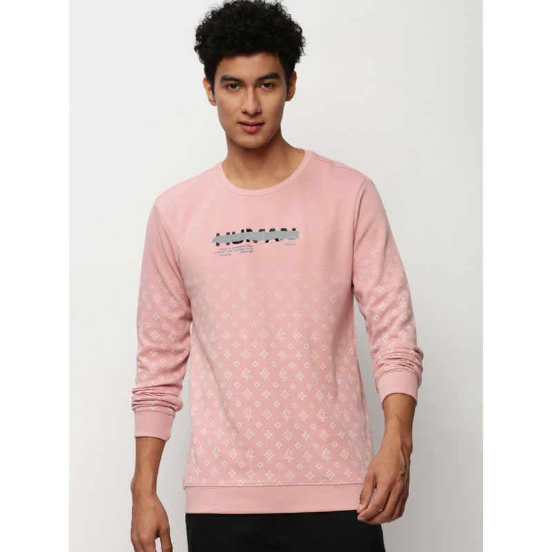 SHOWOFF Men Round Neck Geometric Pink Sweatshirt (M)