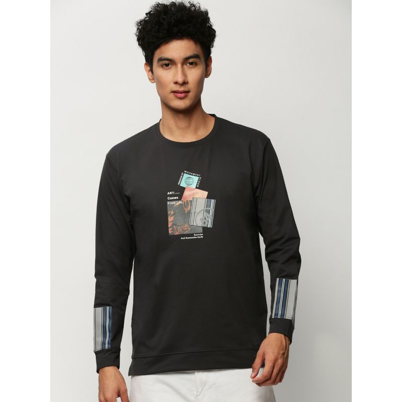 SHOWOFF Men Round Neck Graphic Charcoal Sweatshirt (M)