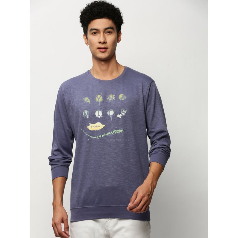 SHOWOFF Men Round Neck Alphanumeric Purple Sweatshirt (M)