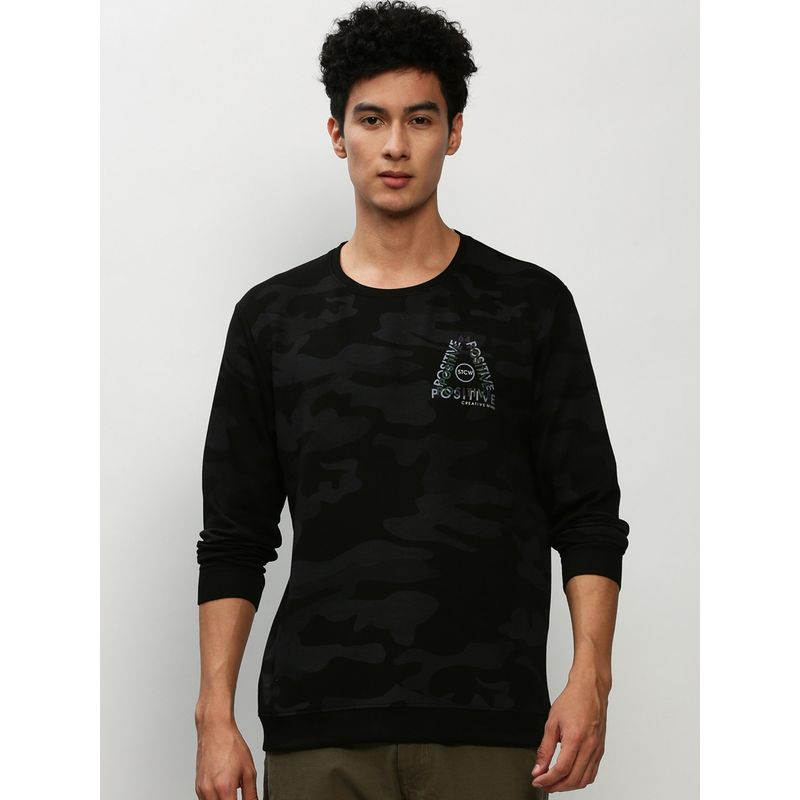 SHOWOFF Men Round Neck Camouflage Black Sweatshirt (M)