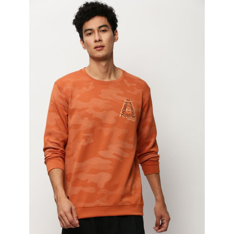 SHOWOFF Men Round Neck Camouflage Orange Sweatshirt (M)