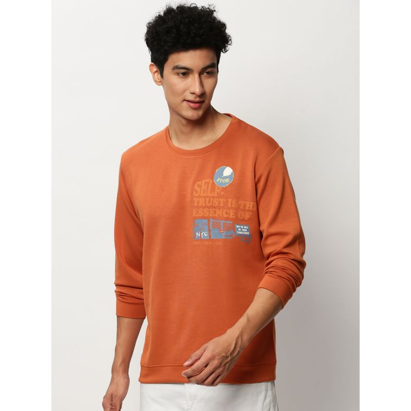 SHOWOFF Men Round Neck Graphic Orange Sweatshirt (M)
