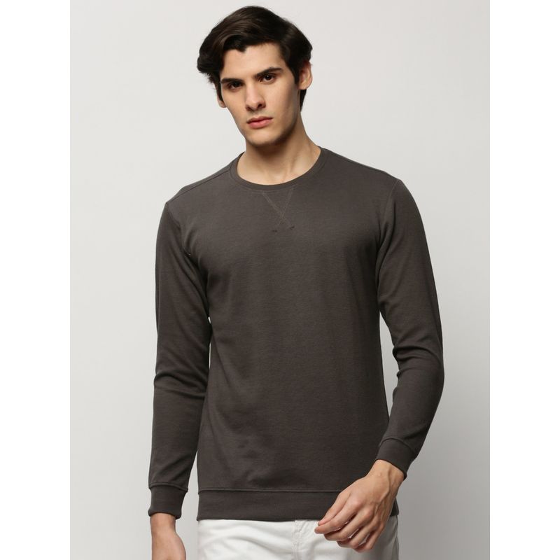 SHOWOFF Men Round Neck Solid Grey Sweatshirt (M)