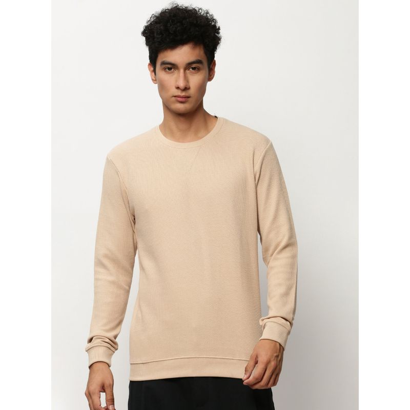 SHOWOFF Men Round Neck Textured Peach Sweatshirt (M)