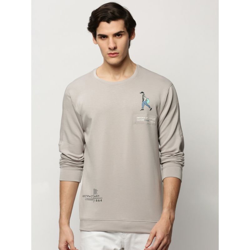 SHOWOFF Men Round Neck Conversational Grey Sweatshirt (M)