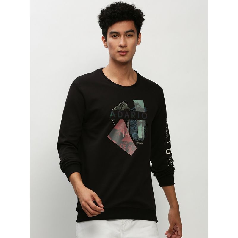SHOWOFF Men Round Neck Graphic Black Sweatshirt (M)