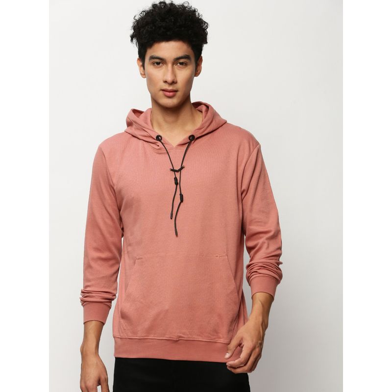 SHOWOFF Men Hooded Solid Peach Sweatshirt (M)