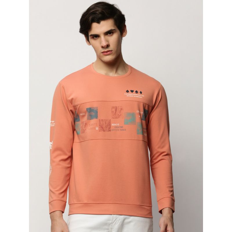 SHOWOFF Men Round Neck Graphic Peach Sweatshirt (M)