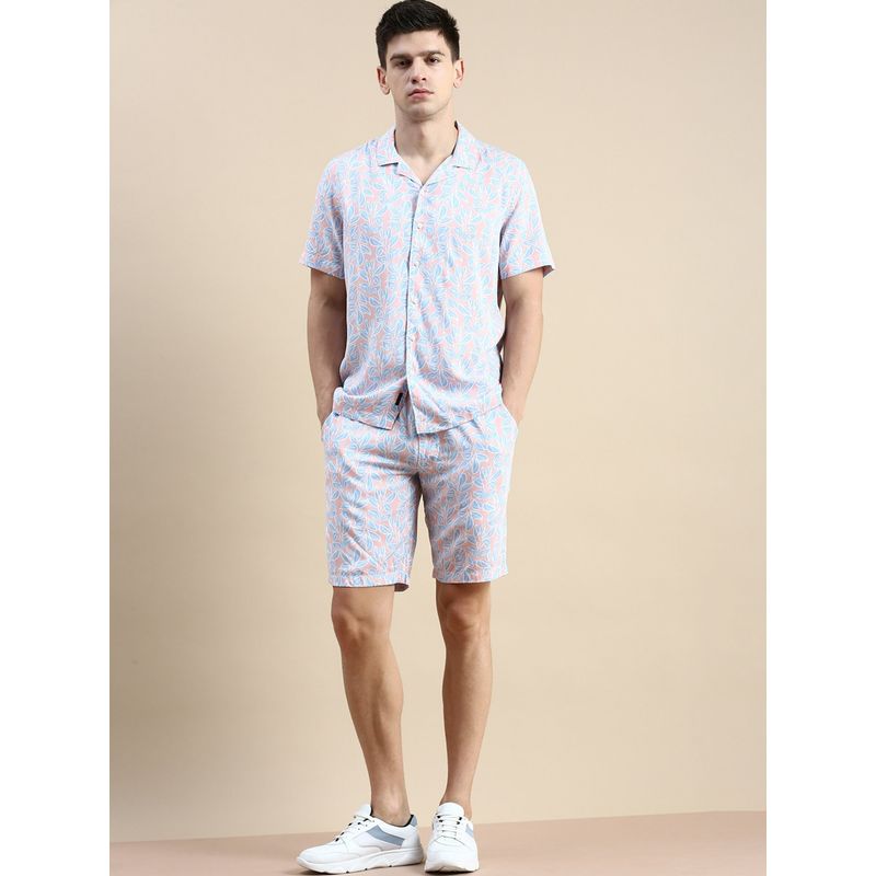 SHOWOFF Men Short Sleeves Shirt Collar Peach Floral Printed Co-Ord (Set of 2) (4XL)