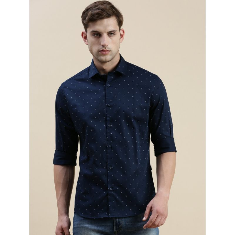 Men's Navy Blue Premium Spread Collar Solid Cotton Slim Fit Formal Shirt