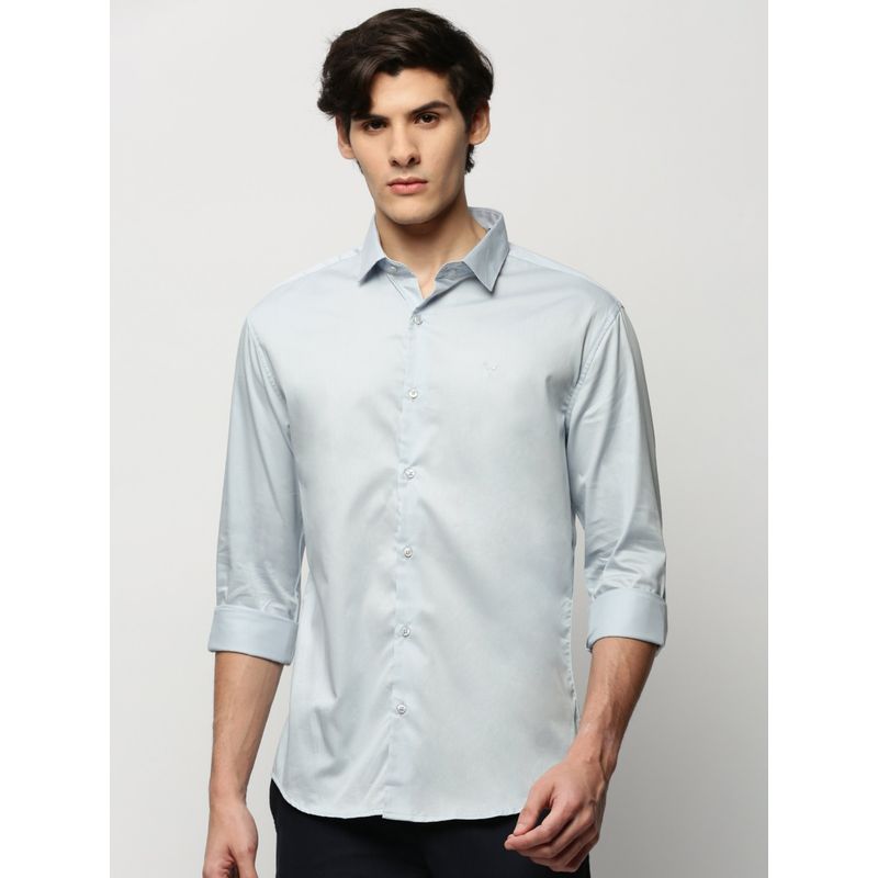 SHOWOFF Men Long Sleeves Spread Collar Blue Solid Premium Shirt (M)