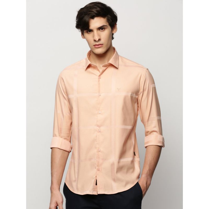 SHOWOFF Men Long Sleeves Spread Collar Peach Windowpane Checks Premium Shirt (XL)