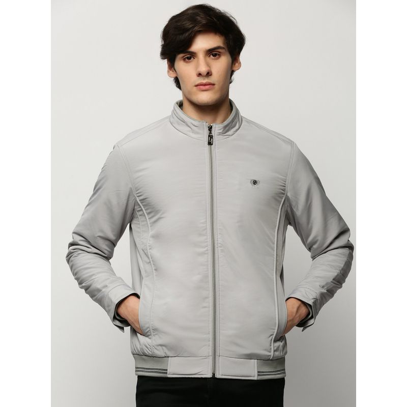 SHOWOFF Men Solid Mock Collar Grey Bomber Jacket (M)