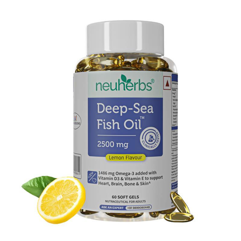 Neuherbs Deep Sea Omega 3 Fish Oil for Muscle, Joints, Heart & Cognitive Support with Lemon Flavour