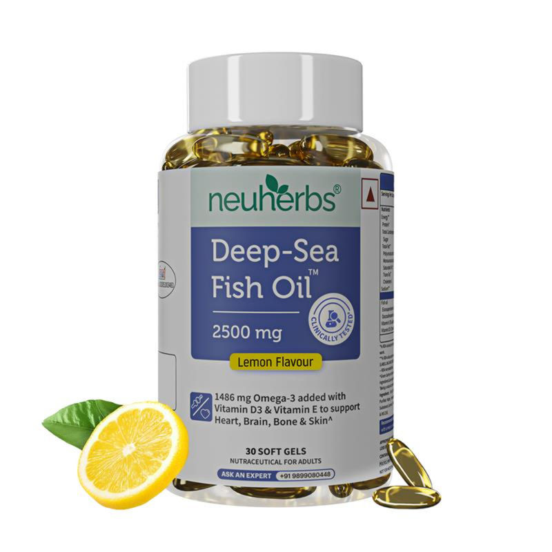 Neuherbs Deep Sea Fish Oil for Muscle, Joints, Heart and Cognitive Support with Lemon Flavour