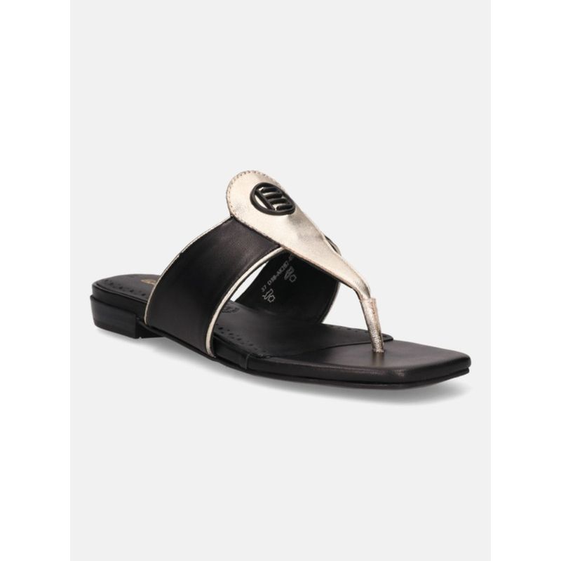 BAGATT Mala Black Leather Womens Thongs Flat Sandals (EURO 36)