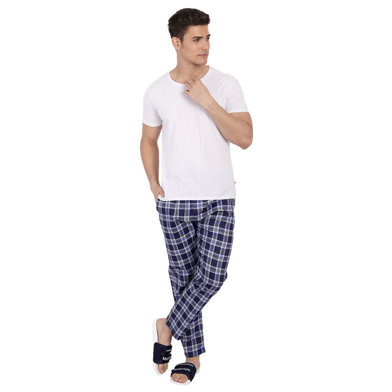 LAZY BUMS Men's Essential Straight Fit Woven Snooze Pyjamas Navy Blue (M)