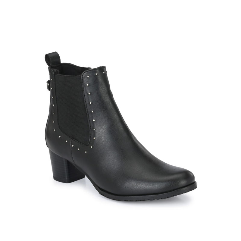Delize Womens Black Solid Mid Heel Ankle Boots with Rivet Detail (EURO 37)