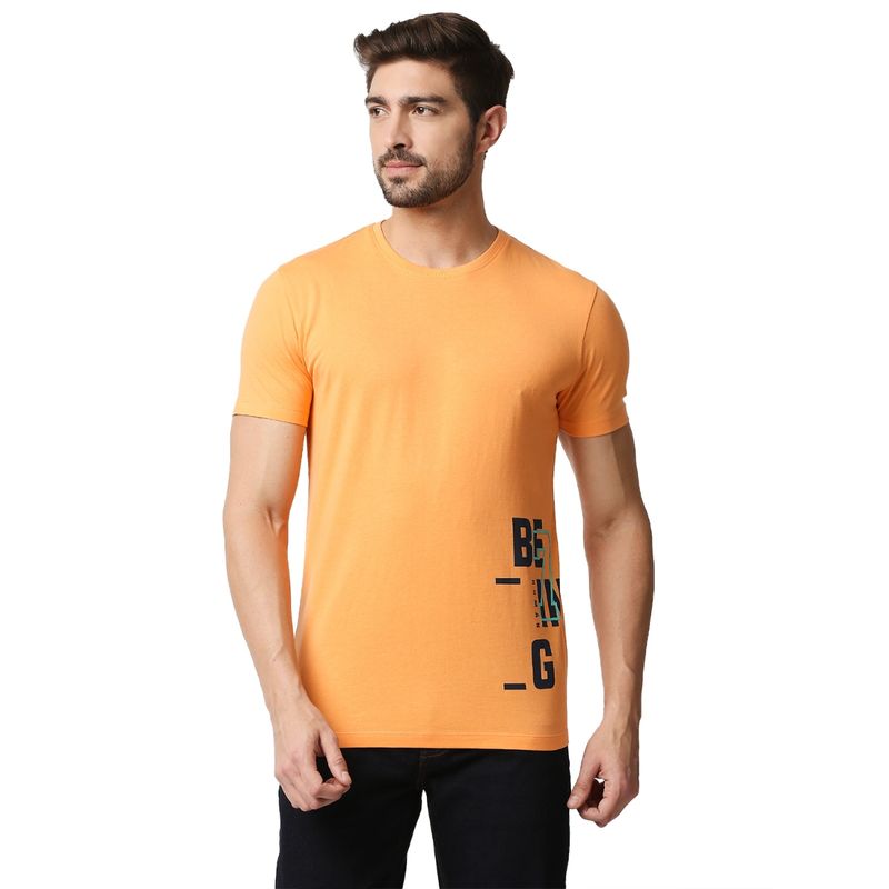 Being Human Men Orange Printed T-Shirt (L)
