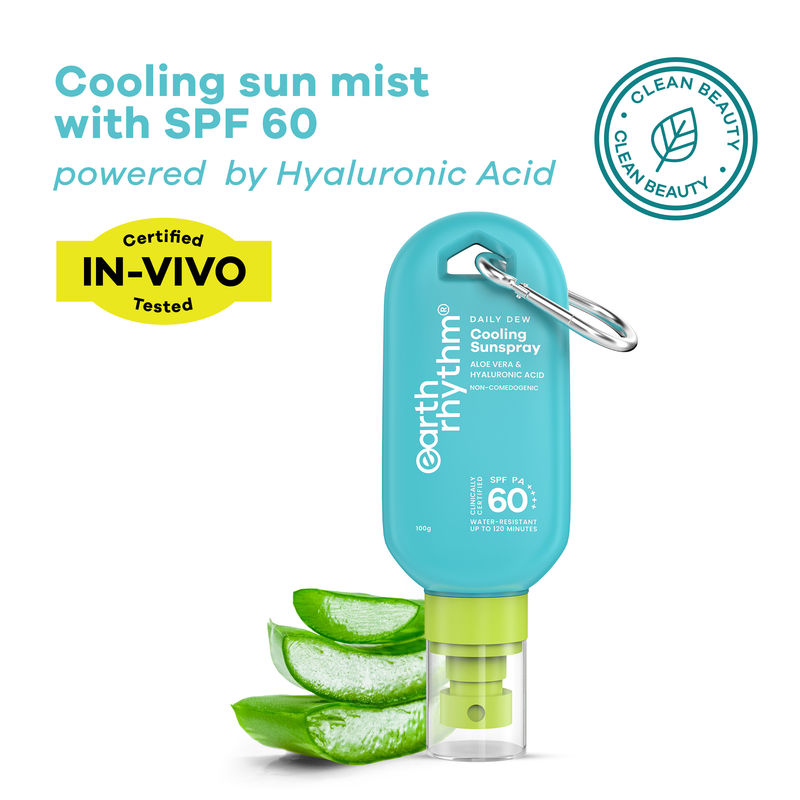 Earth Rhythm Daily Dew Cooling Sunspray SPF 60 PA++++ Hyaluronic Acid & Aloe Vera, In Vivo Tested