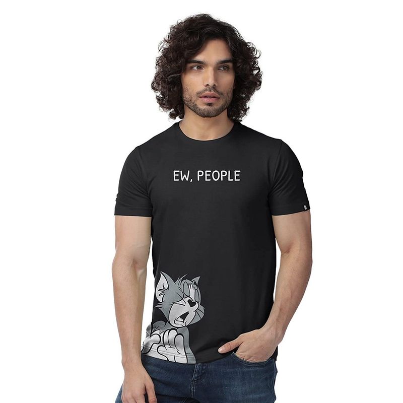 The Souled Store Men Official Tom And Jerry Ew People Black T-Shirts (L)